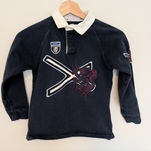 SCOTLAND Sewn Saltire & Lion Rampant Navy Blue Rugby Nations Shirt Boys S/M